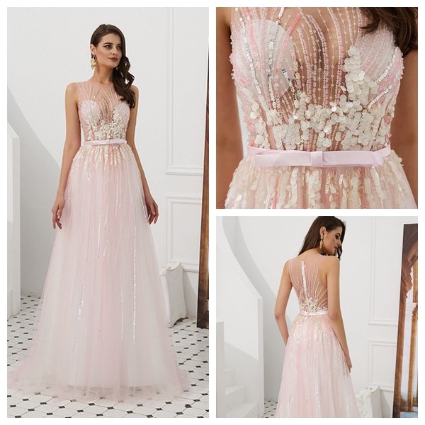 

mf007 jewel шеи без рукавов тюль длинные вечерние платья a-line основные бисероплетение светло-розовый пром платья sheer назад платья sexy p, Black;red