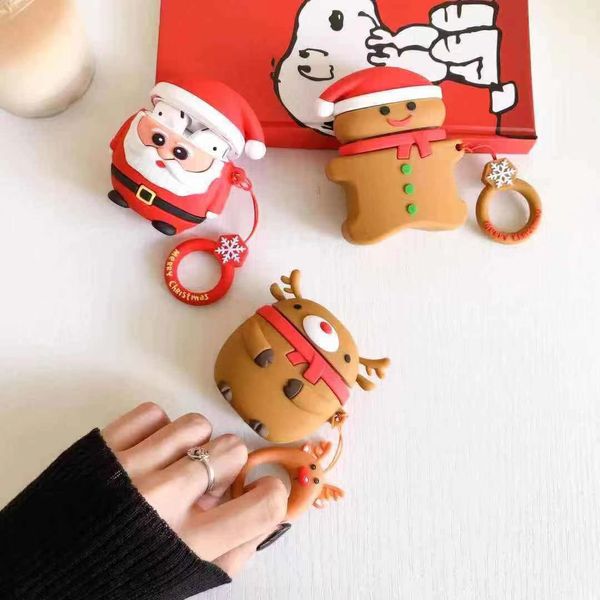 

christmas gift silicone skin shockproof for airpod case bluetooth earphone protective cover cartoon with lanyard for apple airpods cases