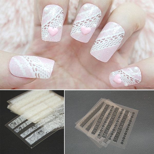 

new 30 sheets nail art sticker black white lace flower vine wavy lines women girl sweet manicure beginner decal, Silver;gold