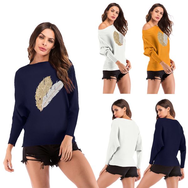 

новые женские печати перо свитер свитер внутри ношение outer рукавом, White;black