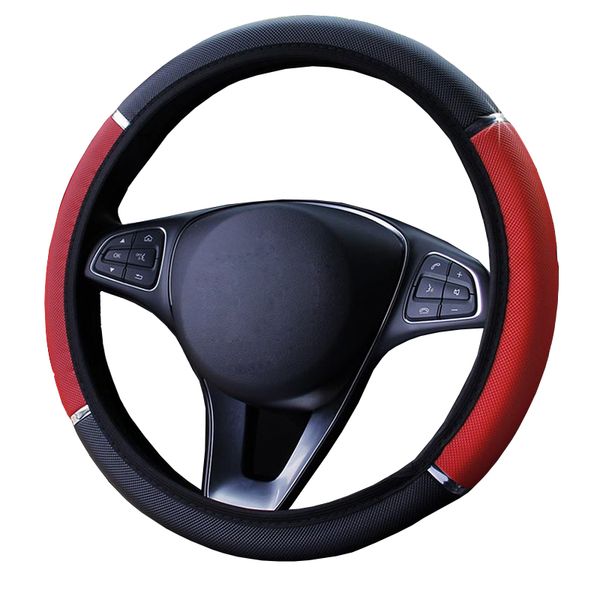 

metal leather car steering wheel cover for 37-38 cm 14.5"-15" anti-slip no inner ring m size braid on steering-wheel cay styling
