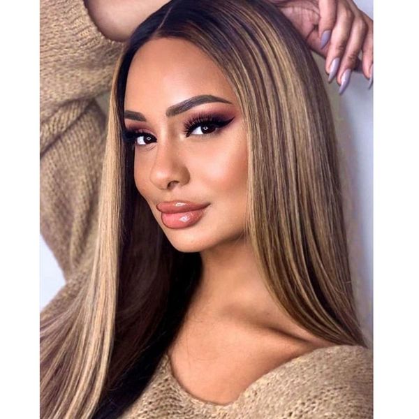 

ombre blonde brown highlights 13x6 lace front human hair wigs with baby hair brazilian full lace wigs 360 lace frontal natural hairline, Black