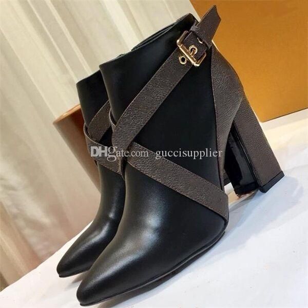 

matchmake low boot fashion luxury womens designer booties classic monogram canvas chunky heel martin boots women desert boots shoes 9.5cm, Black