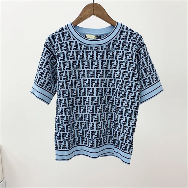 

2020ff letter short sleeve loose knitted women's 2020ff letter jacquard short sleeve jacquard loose slim knitted slim women's, White