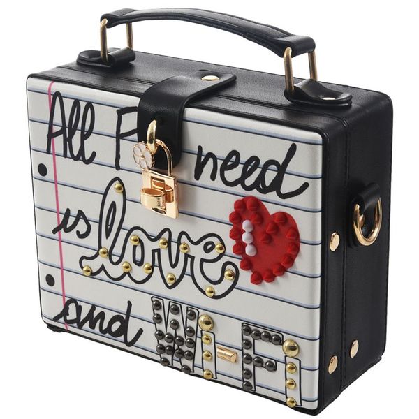 

fashion letter diamonds pearl rivet box shape casual female handbag(love