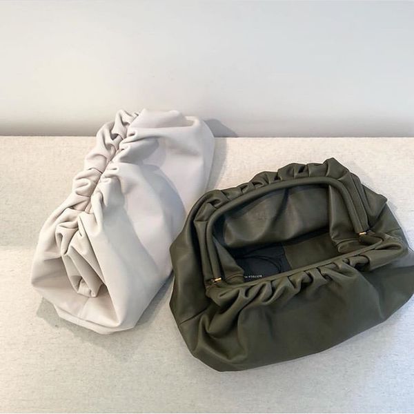 

the pouch day clutch evening party purse bag women large big ruched pillow bag leather handbag summer white green camel bags