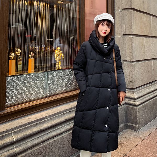 

long stand collar parka women winter jacket cotton padded warm thicken ladies long loose coats parka womens jackets, Black
