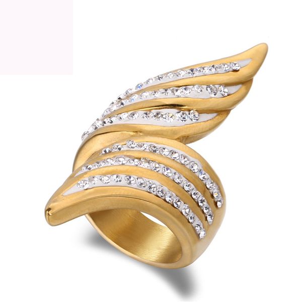 

крыло дизайн формы глинозем палец кольцо ювелирные изделия высокого качества цвета золота титана стали отливки кристаллические кольца для же, Silver