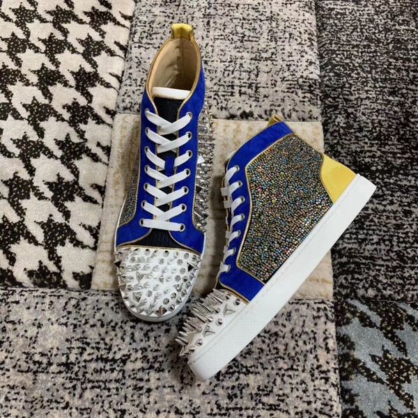 

2020 - mens red bottoms designer sneakers high sneakers shoes strass spike men women flat fashion luxury casual shoes party lovers sneak, Black