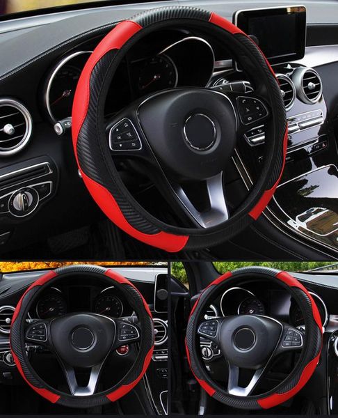 

2pcs car steering wheel cover breathable anti slip pu leather covers for steering suitable 37-38cm carbon fiber car decoratio
