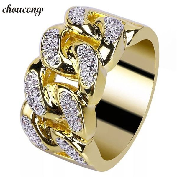 Choucong torção masculina hiphop anel pave setting diamante amarelo ouro preenchido party band anéis para os homens rocha dedo jóias