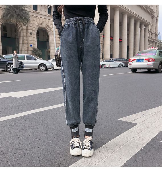 

2019 new spring women denim pants elastic waist jeans light dark blue 6069