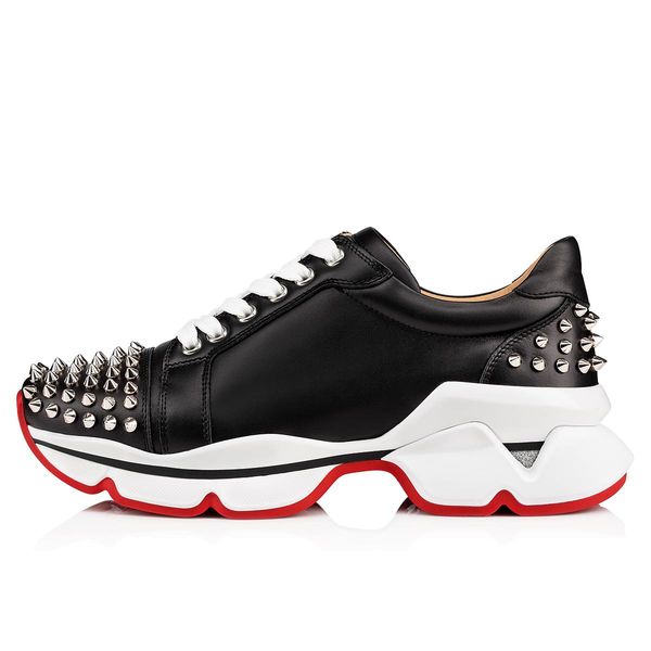 

high-end design new studs sneakers wholesale men's casual red bottom banquet dress casual walking outdoor lace rivet sneakers, Black