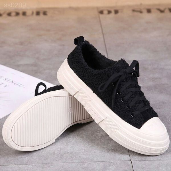 

2019 new autumn and winter female fur plush student lace-up platform shoes korean wild shoes tide factory direct sales size 35-39cm, Black