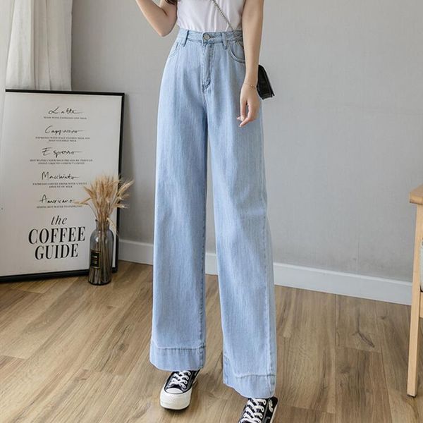 

women's jeans woman clothes high waisted 2021 summer streetwear baggy wide leg vintage fashion stretch blue harajuku straight pants
