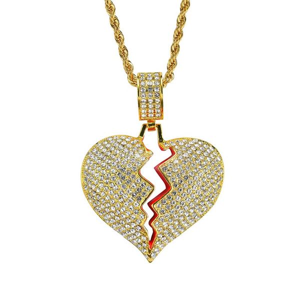 

hip hop necklaces gold silver rhinestones heartbroken shape pendant necklace 24inch chain heart charms jewelry christmas gift