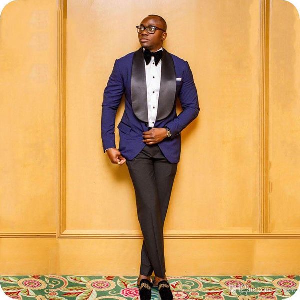 

wide shawl lapel design royal blue groom wedding tuxedo men suits 2piece man attires bridegroom outfits evening party terno masculino, Black;gray