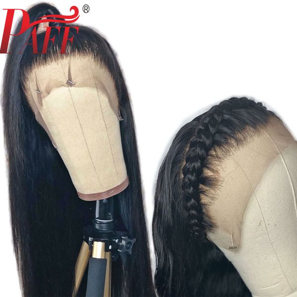 

paff 13*6 deep part lace frontal human hair wigs with baby hair silk straight brazilian remy hair wig pre plucked, Black;brown