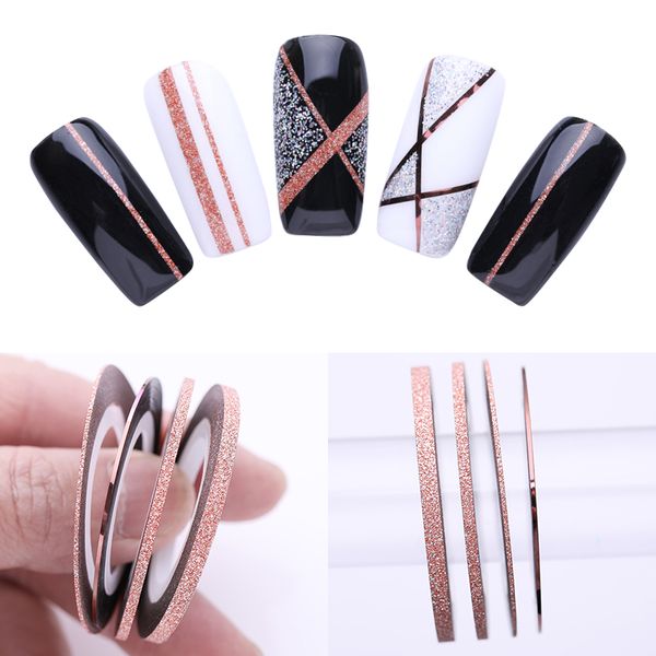 

13/10/8/4pcs matte glitter nail striping tape line 1mm 2mm 3mm adhesive stickers styling tool nail art decoration diy tips, Black