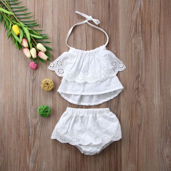 

малыш / детские девушки кружева холтер топы + шорты 2шт комплект, White
