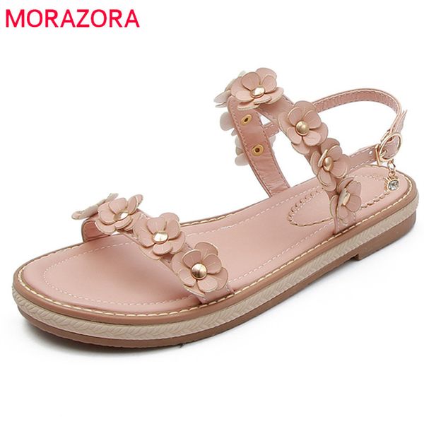 

morazora 2020 new arrive women sandals summer fashion flower flat sandals simple buckle comfortable elegant shoes woman, Black