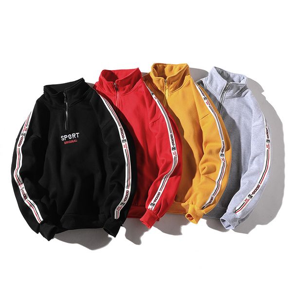 

men's sweater autumn zipper loose letter printing sweater coat casual large size straight leader pull sweater men, Black