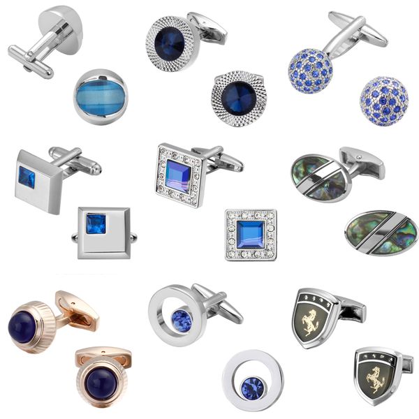 

luxurious crystal blue cufflinks quality wedding men cufflinks crystal square round golden silver luxury vintage weddin, Silver;golden
