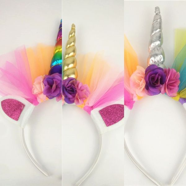 

rainbow unicorn children's party band headdress headdress hair accessories gift hair band, Slivery;white
