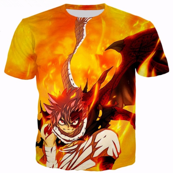 

новые классические аниме fairy tail natsu dragneel футболка 3d печати мужчины / женщины унисекс смешно лето круглый воротник с коротким рука, White;black