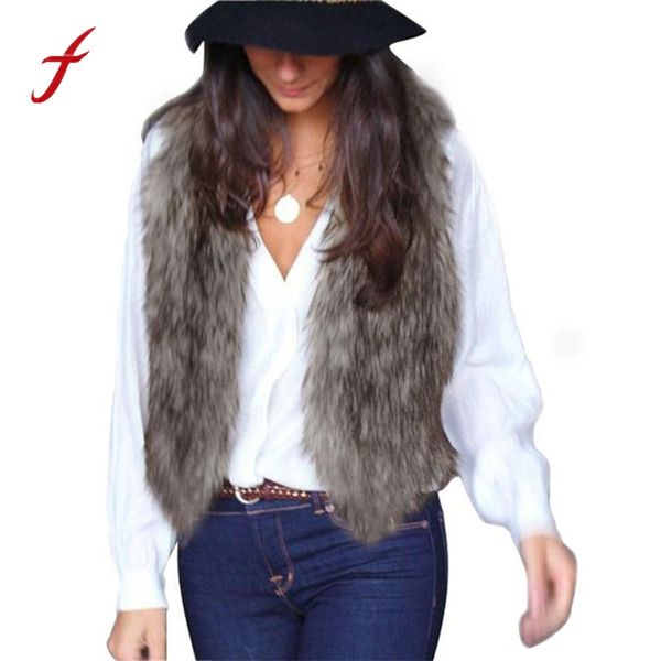 

feitong brand design women jackets fashion vest sleeveless coat outerwear long hair jacket waistcoat winter warm faux fur coats, Black;white