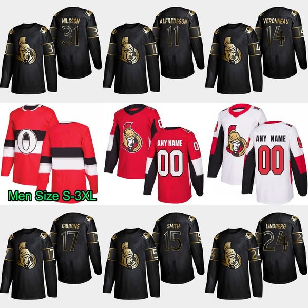 

31 Anders Nilsson 2019 Gold Black Ottawa Senators Oscar Lindberg Brian Gibbons Zack Smith Max Veronneau Craig Anderson Mark Stone Jersey
