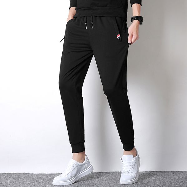 

men's casual pants sweatpants men cotton spring autumn jogger pants zipper pockets elastic waist trousers homme 17, Black