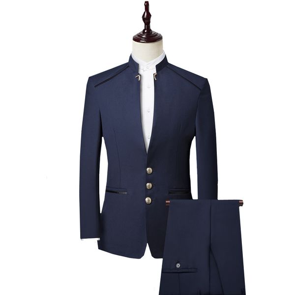 

2019 new single breasted men suits set chinese bridegroom tuxedos mandarin collar male slim wedding suit (jacket+pant+vest, White;black