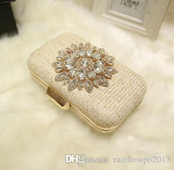 

factory sales handbags high-end stereo diamond wristlet handmade diamond elegant banquet dinner bag straw woman wooden hasp nightclub bag