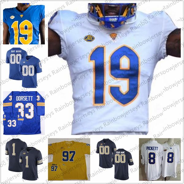 

pittsburgh panthers pitt 8 kenny pickett 24 james conner 89 mike ditka 30 qadree ollison 97 aaron donald revis ncaa college football jerseys, Black