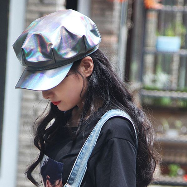 

laser women beret 2019 autumn winter vintage cap octagonal cap hats stylish artist painter newsboy caps black grey beret hats, Blue;gray