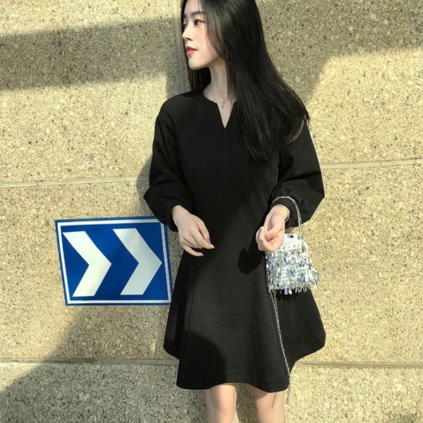 

women dresses puff sleeve vadim v-neck dress a-line black party dress spring above knee mini dress solid vestidos de fiesta d23, Black;pink