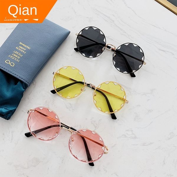 

2020 hollowed-out children's sun goggles lace glasses round frame girls' lace personalized glasses baby goggles for travel, Blue