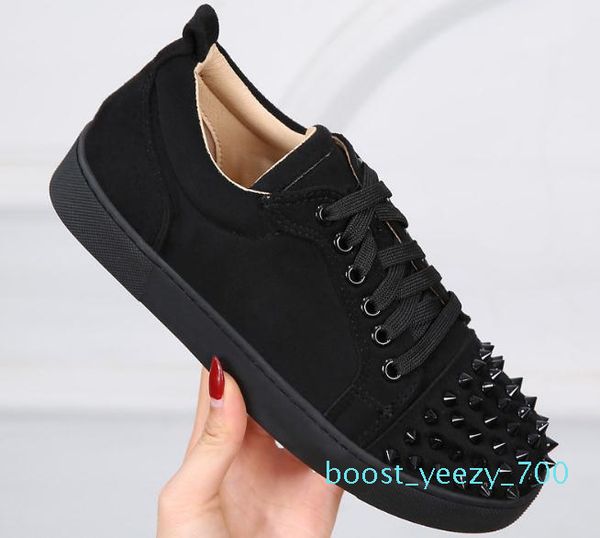 

new designer sneakers bottom is red shoe low cut suede spike shoes for men and women casual shoes party wedding crystal leather sneaker b70, Black