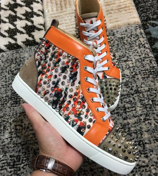 

new style men's sneakers red bottom studs shoes,luxurious brand red sole milkylou sneaker casual with leather strass spikes men's, Black