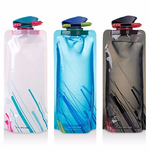 

water bag 700ml portable folding sports water bag outdoor&climbing foldable sports water bottle with pothook 500 pcs