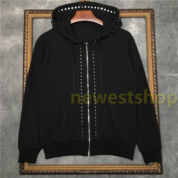 Outono inverno europa mens metal mão broca impressão hoodies moda salgueiro prego pulôver moletom designer com capuz algodão camisolas