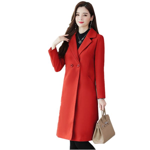 

новая осень зима искусственного шерстяного пальто женская мода плюс размер тонкий шерстяное пальто высокое качество длинные теплые шерстяные, Black