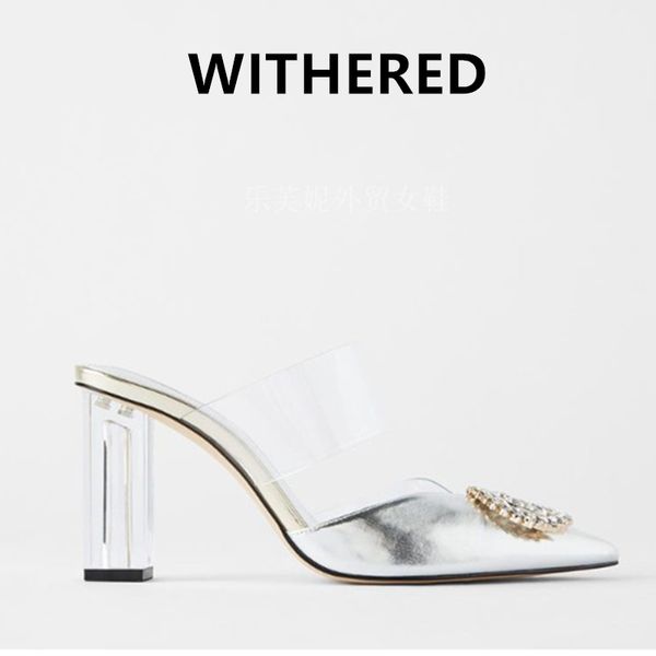 

withered shoes women england silver high street jewellery mules high heels slippers shoes woman women sandals, Black