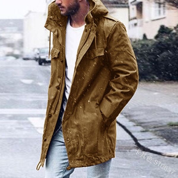 

2019 brand men casual trench coats solid color spring autumn long overcoat fashion male hooded coat outwear 2019 streetwear, Tan;black
