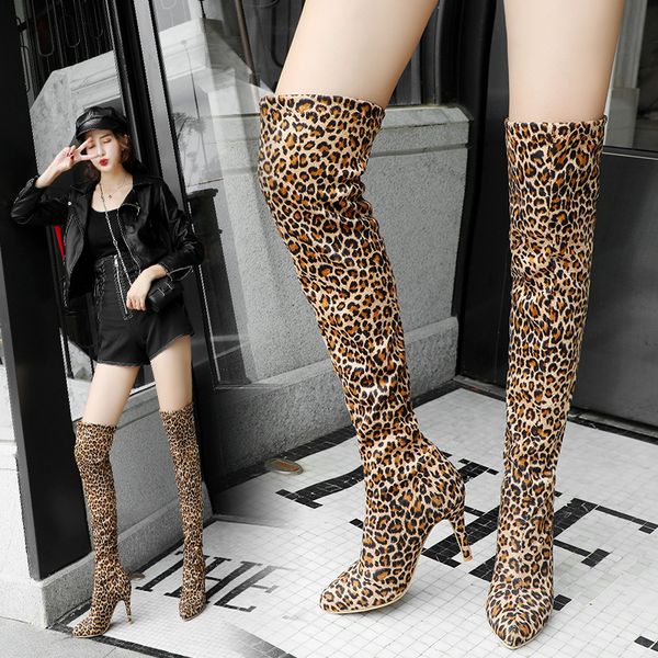 

high heels women boots over the knee boot pointed 2019 spring plus size 32-43 black thin high heels platform women shoes