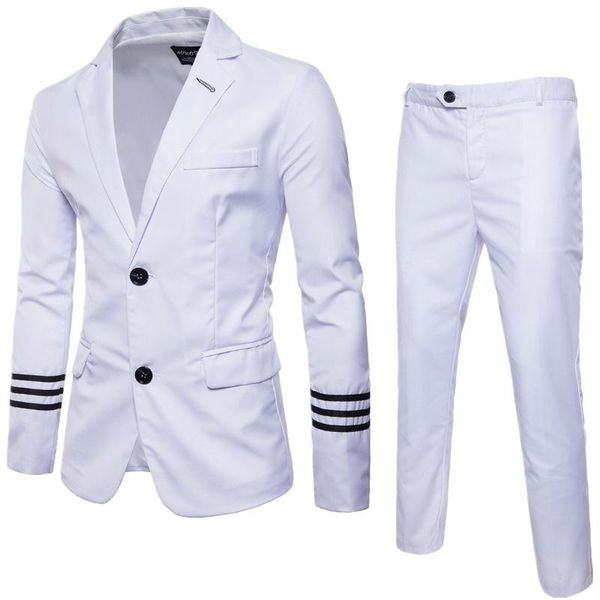 

autumn men's three-bar large size suit set two-button slim suit set mens suits blazers men blazer, White;black