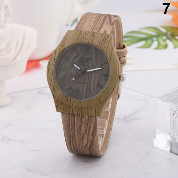 

men women quartz watch pu leather wood pattern wristwatch student sport casual watches sma66, Slivery;brown