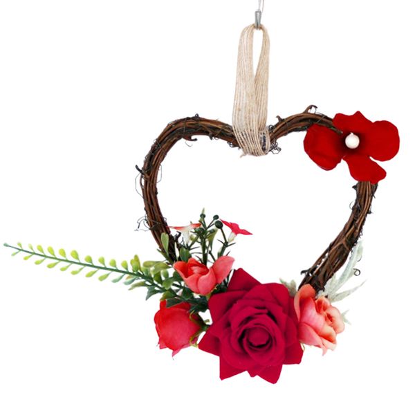 

home decoration artificial rose wreath l rattan with rope wall party festive heart shape hanging garland wedding ornament