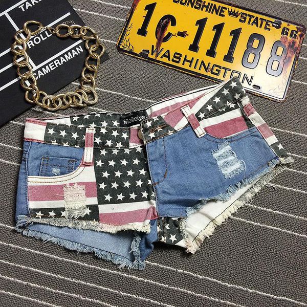 Шорты женские горячие сексуальные женские короткие джинсовые джинсовые шорты с ультра низкой посадкой Америка США флаг принт